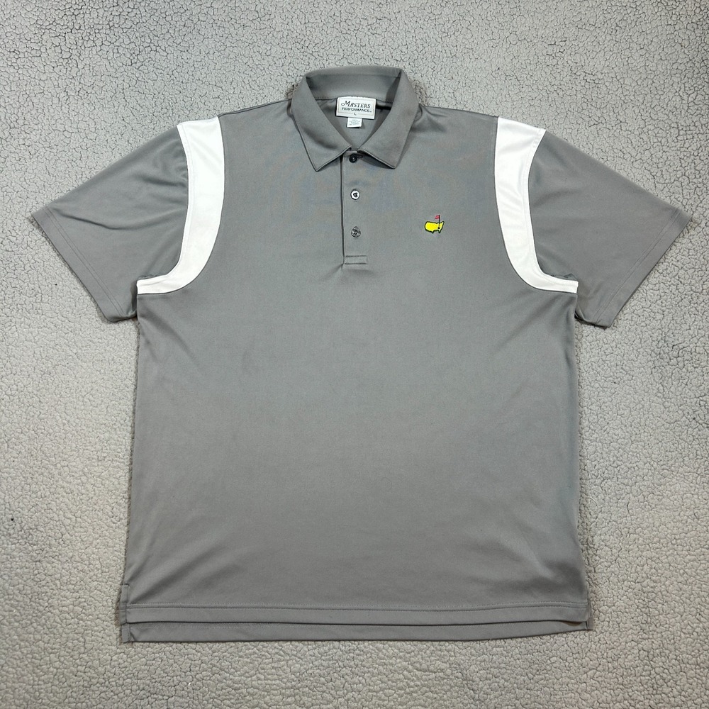 Masters Tech Polo Shirt Mens L Gray Performance Stretch Embroidered Logo Augusta